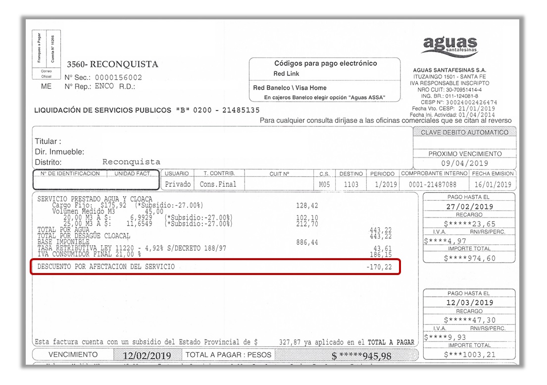 Lee más sobre el artículo ASSA distribuye la factura en Reconquista con descuento por afectación del servicio