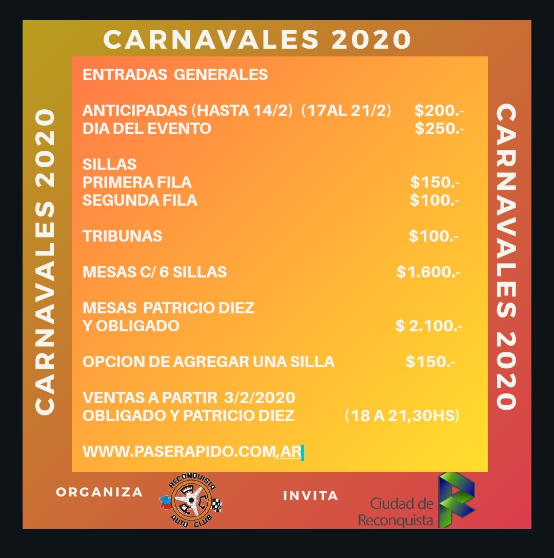 Lee más sobre el artículo Ya están a la venta la entrada para los Carnavales 2020