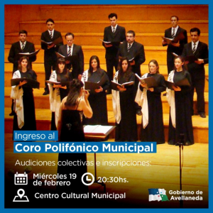 Lee más sobre el artículo Inscripciones de ingreso al Coro Polifónico Municipal de Avellaneda