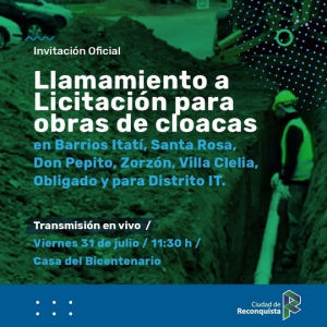 Lee más sobre el artículo Llaman a licitación para obras de cloacas en 7 barrios de Reconquista