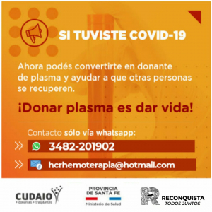 Lee más sobre el artículo Se realizó la primera aféresis en el HCR para la obtención de plasma a una paciente recuperada de Covid-19