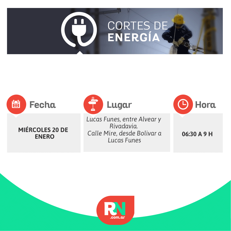 Corte de energía para este miércoles en un sector de Reconquista