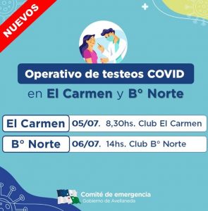 Lee más sobre el artículo COVID: habrá nuevos operativos de testeos en Paraje El Carmen y en B° Norte de Avellaneda