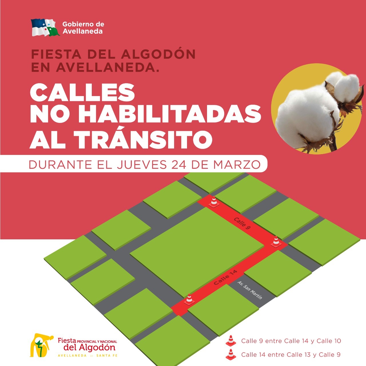 Lee más sobre el artículo Fiesta del Algodón: habrá calles no habilitadas al tránsito vehicular en Avellaneda