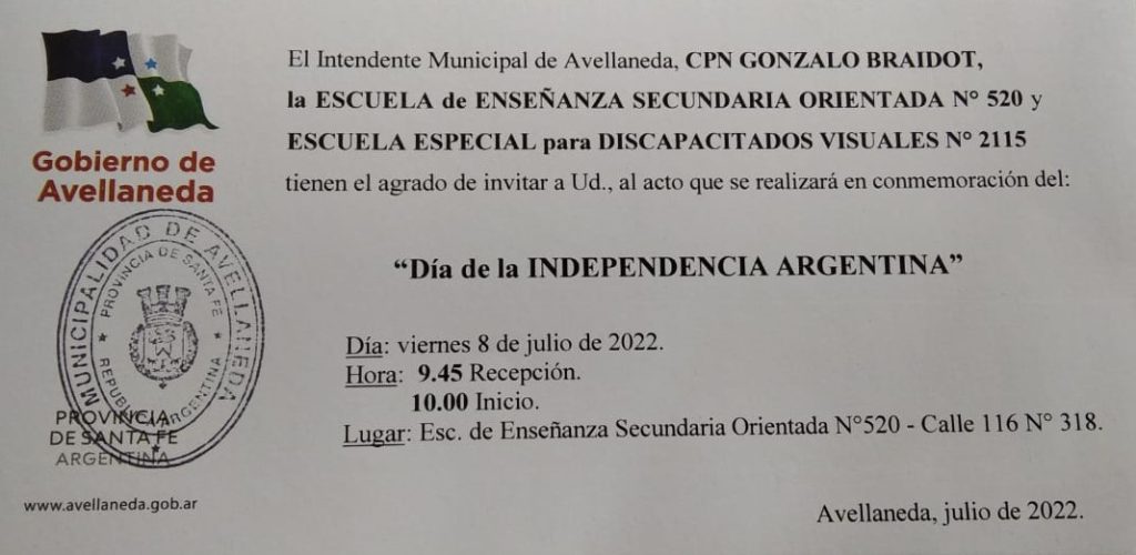 Lee más sobre el artículo Avellaneda recordará el Día de la Independencia Argentina