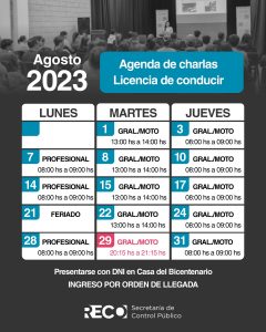 Lee más sobre el artículo Agenda de charlas de Licencia de conducir para el mes de agosto