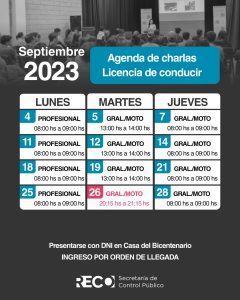 Lee más sobre el artículo Cronograma septiembre: charlas licencia de conducir