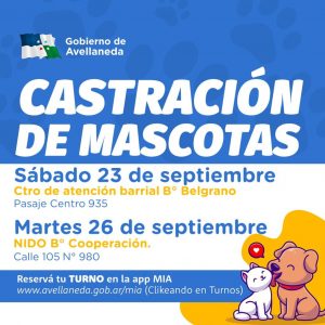 Castración de mascotas: Turnos disponibles para intervenciones en B° Belgrano y Cooperación