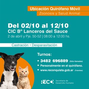 Bienestar animal: Quirófano Móvil en barrio Lanceros del Sauce