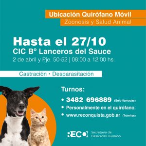 Lee más sobre el artículo Bienestar animal: Quirófano móvil en barrio Lanceros del Sauce