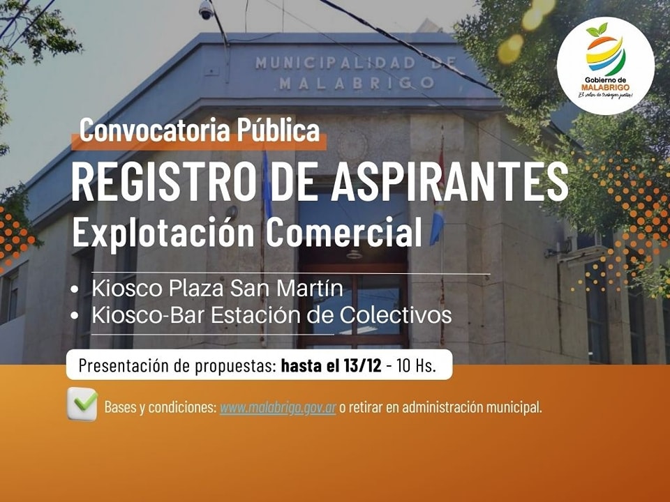 Lee más sobre el artículo Convocatoria pública: registro de aspirantes para explotación comercial de kioscos en plaza San Martín y estación de colectivos