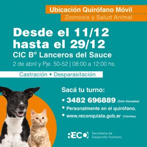 Lee más sobre el artículo El Quirófano Móvil de zoonosis y salud animal brinda servicios gratuitos en el B° Lanceros del Sauce