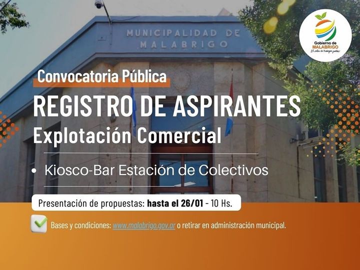 Lee más sobre el artículo Convocatoria Pública para la explotación comercial del Kiosco-bar Estación de Colectivos en Malabrigo