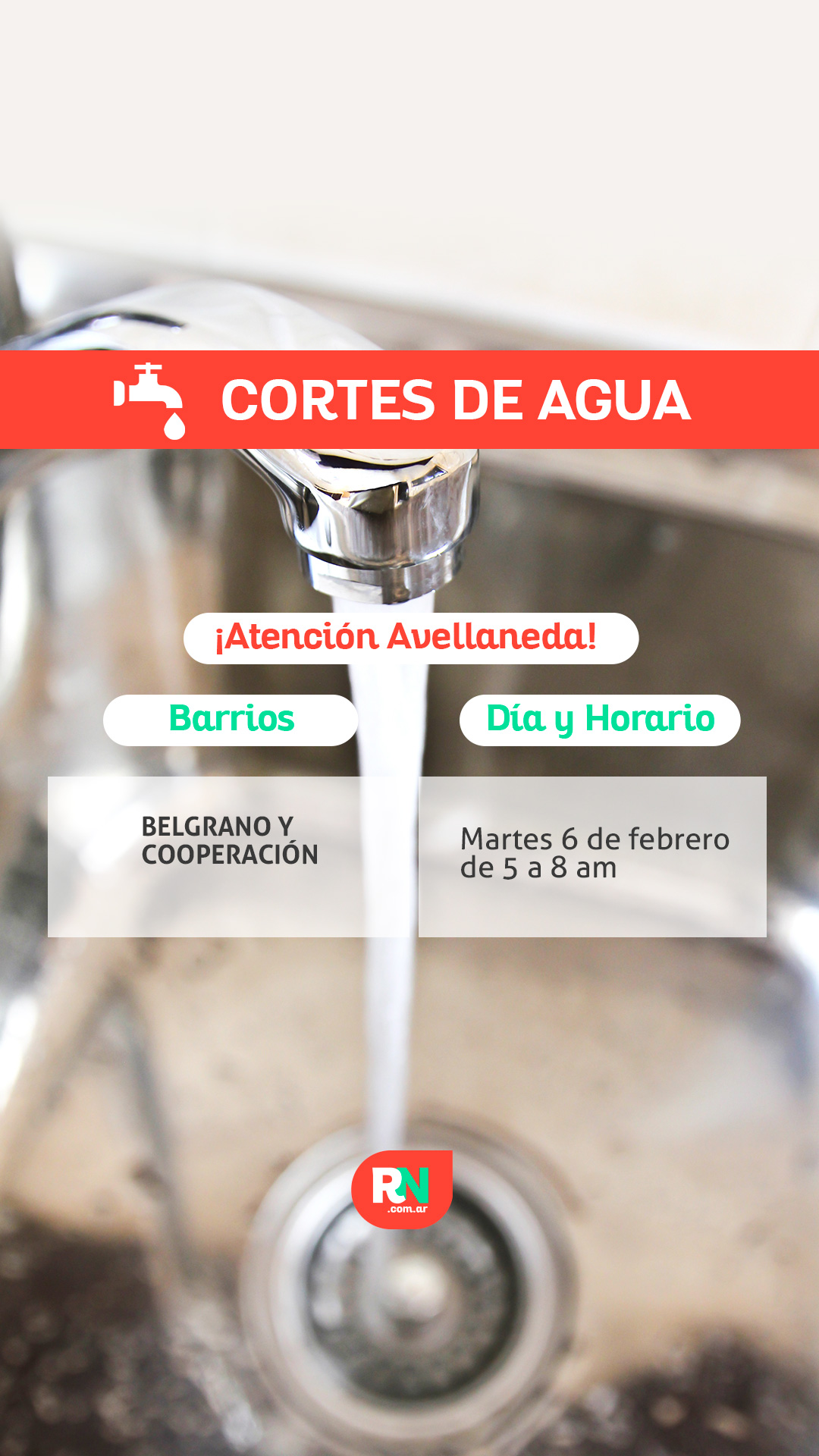 Lee más sobre el artículo Corte de servicio de agua en Barrio Belgrano y Cooperación