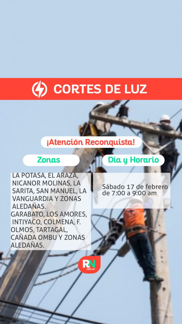 Corte programado de energía eléctrica en Reconquista y zonas aledañas