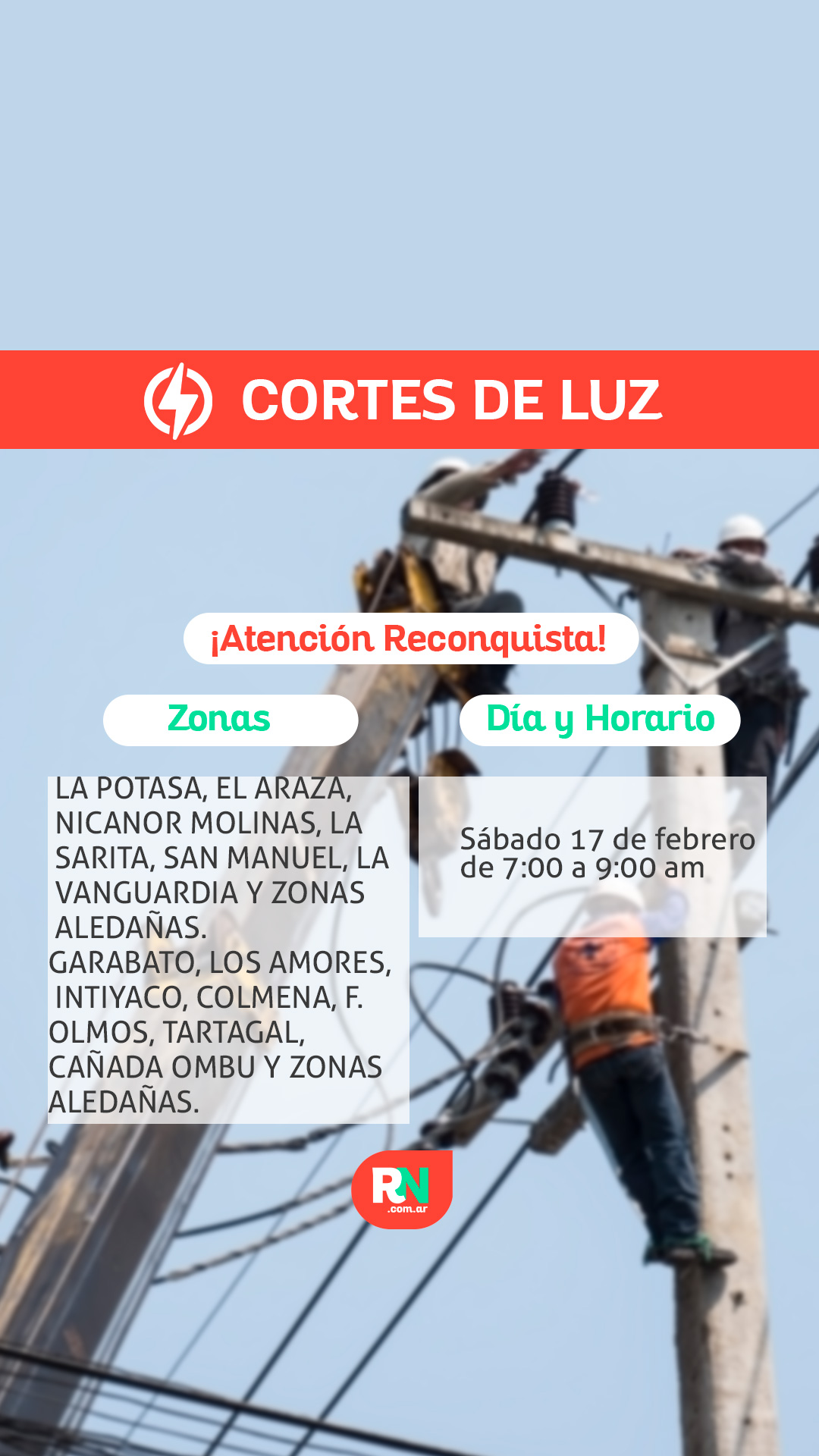 Lee más sobre el artículo Corte programado de energía eléctrica en Reconquista y zonas aledañas