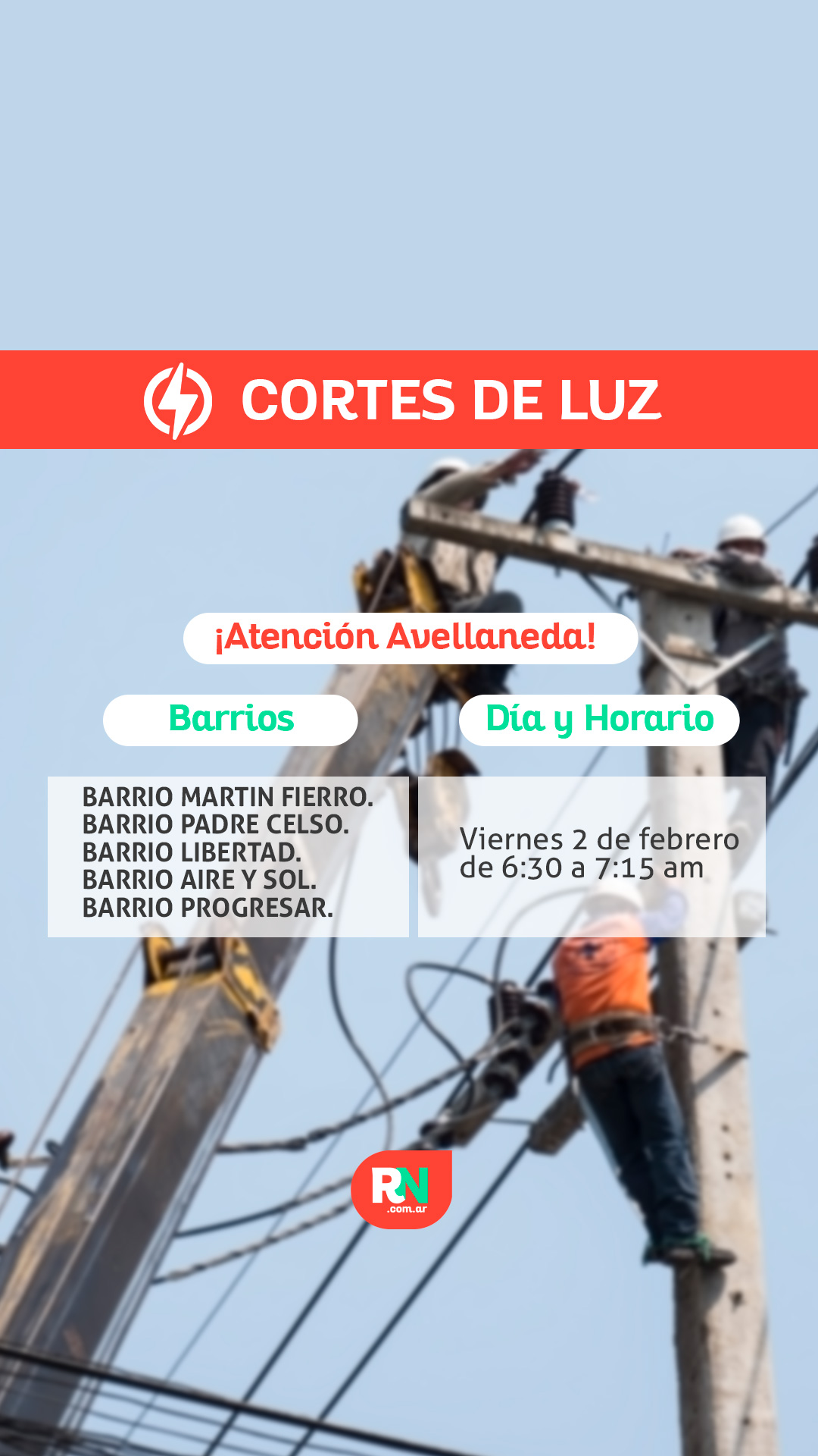 Lee más sobre el artículo Corte programado de energía eléctrica en Avellaneda por trabajos de mantenimiento