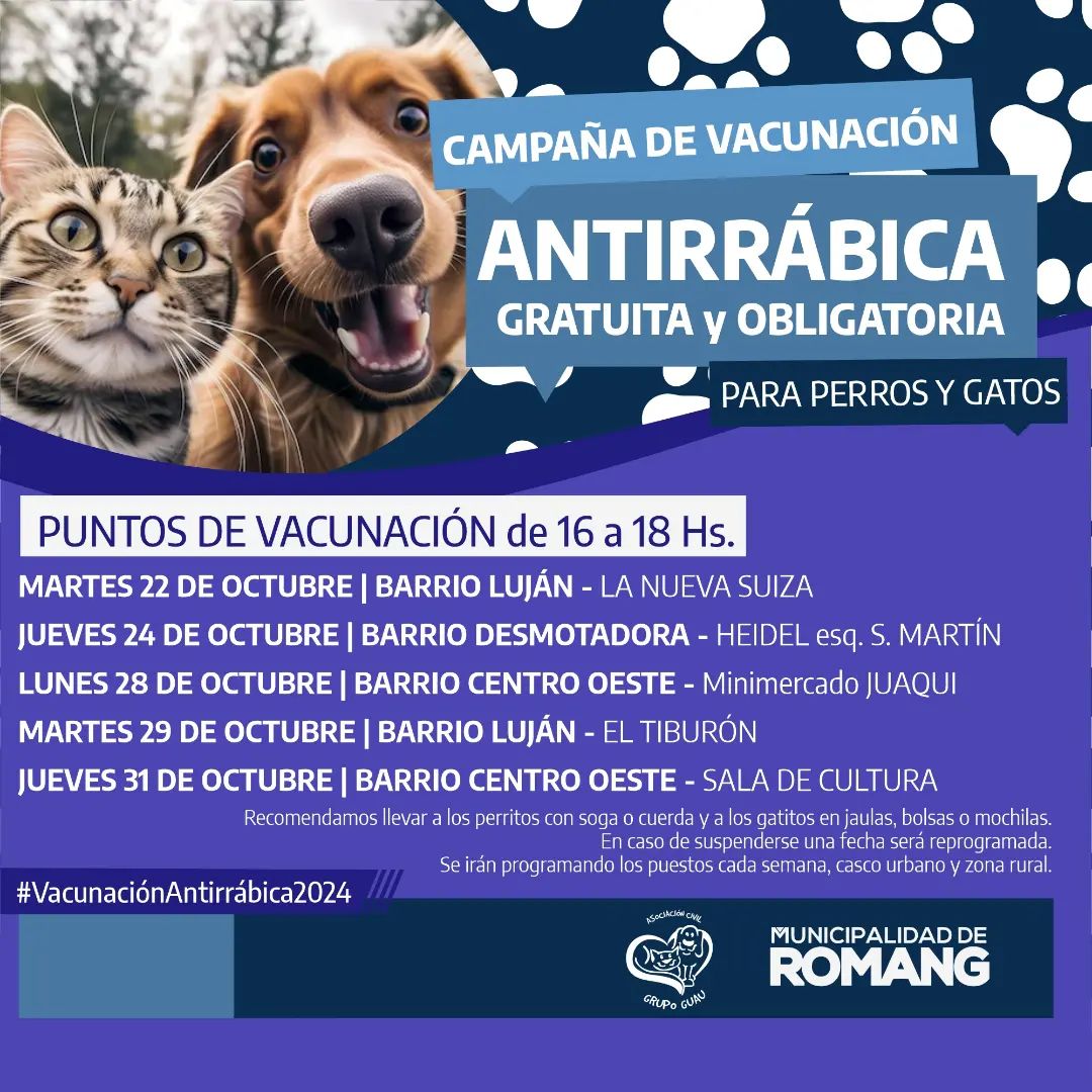 Vacunación Antirrábica 2024: continúa la Campaña en Romang