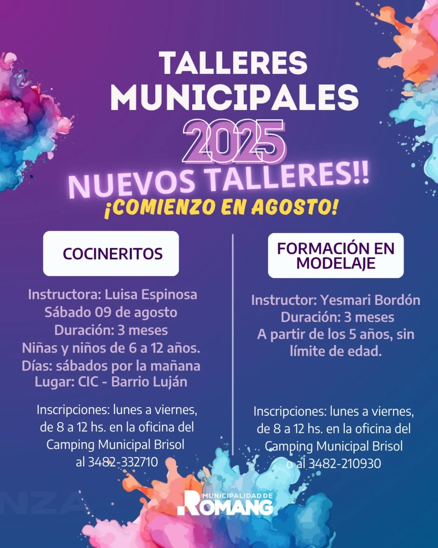 Romang lanza nuevos Talleres Municipales 2025: propuestas para todos los gustos y edades