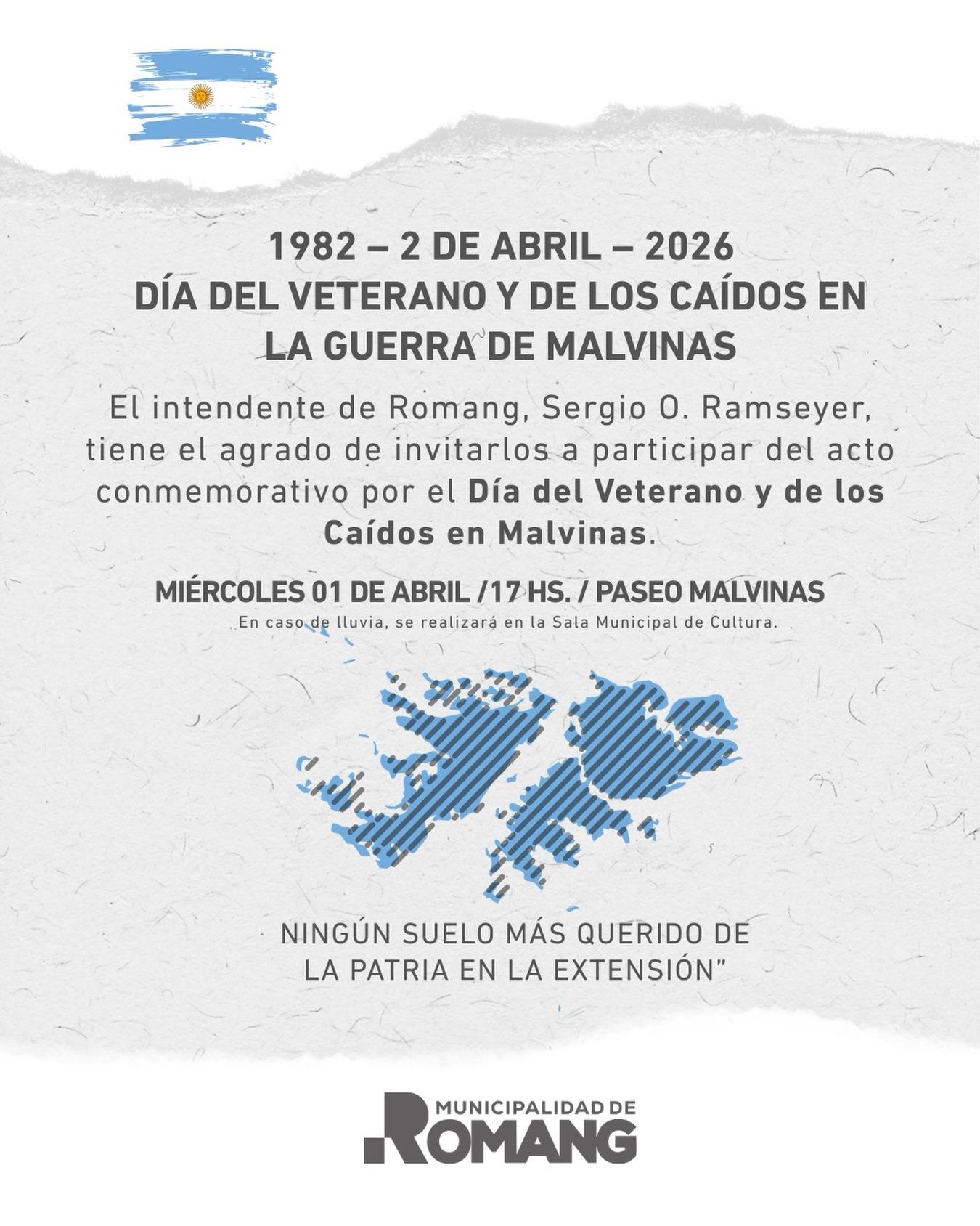 Lee más sobre el artículo Romang invita al acto conmemorativo por el Día del Veterano y de los Caídos en Malvinas