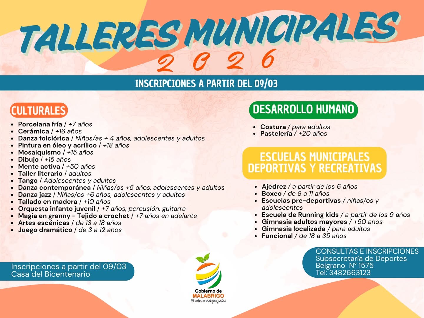 Lee más sobre el artículo Malabrigo abre las inscripciones para los Talleres Municipales 2026