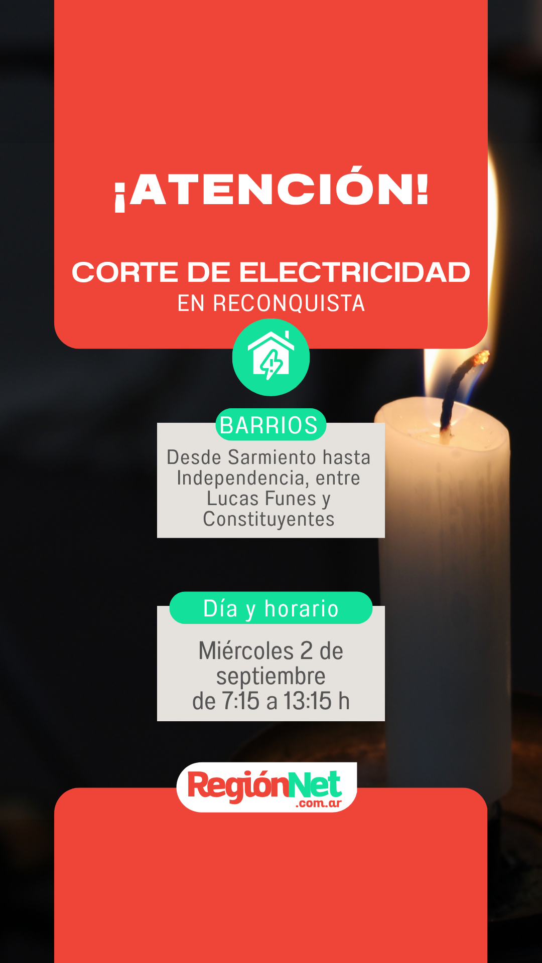 Corte programado de energía por trabajos de mejora en la red de Media Tensión en Reconquista